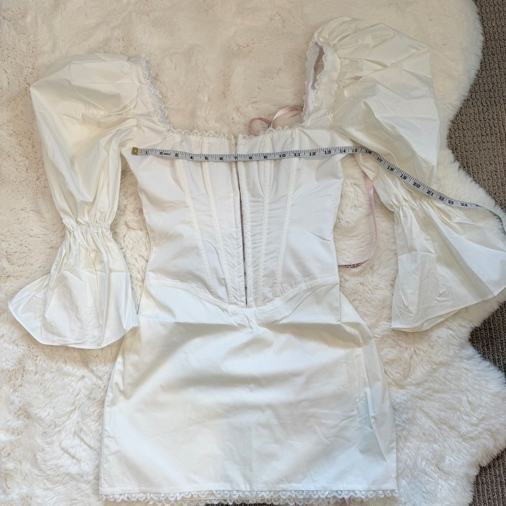 House of CB Puff Sleeve Cotton Corset Mini Dress S - White - Picture 4 of 6